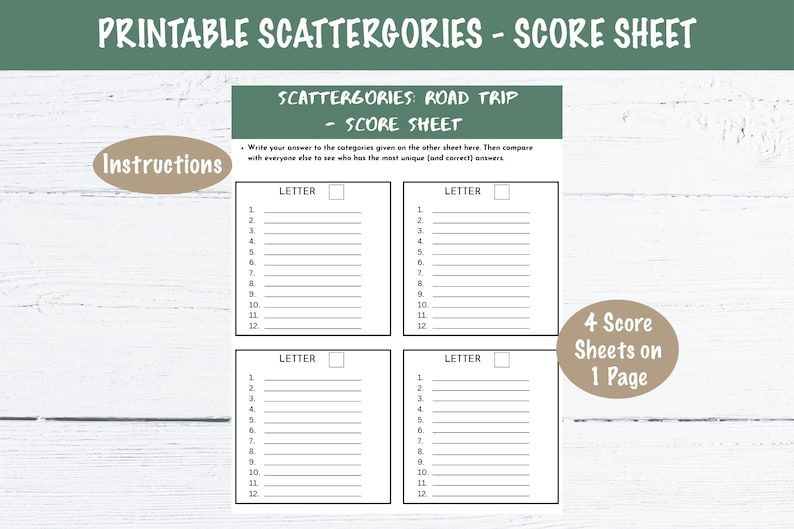 Printable Road Trip Scattergories 8 Lists and Score Sheet - Etsy