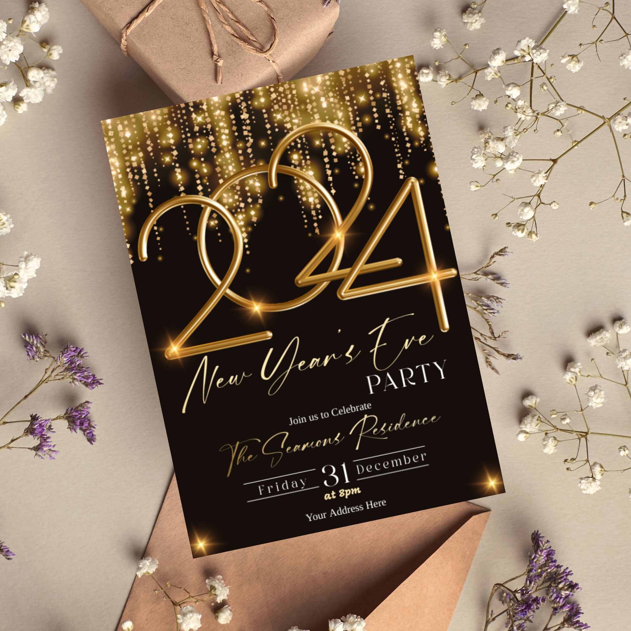 Editable New Years Eve Party Invitation. 2024 New Years Party Invite ...