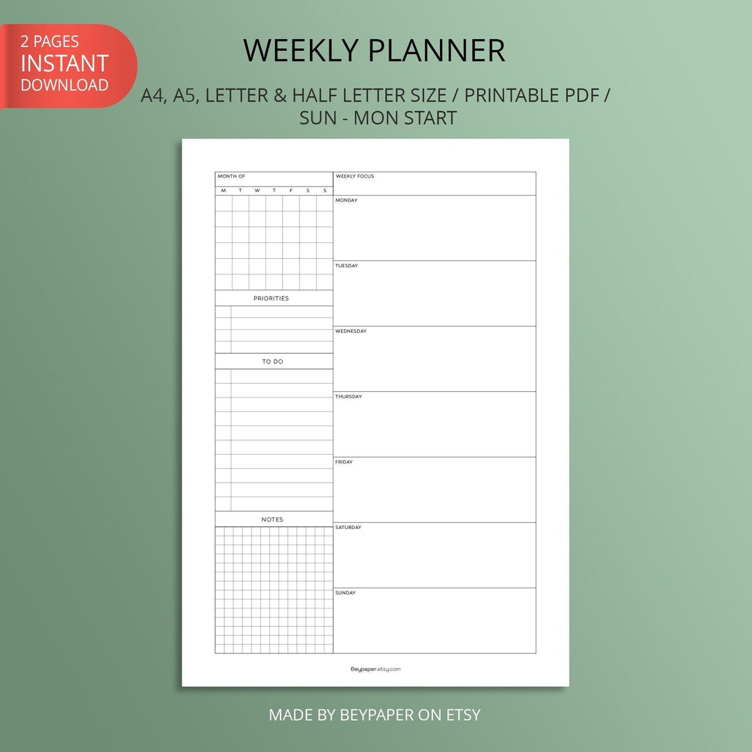 Printable Weekly Planner Weekly Schedule, Weekly Organizer, Weekly to ...