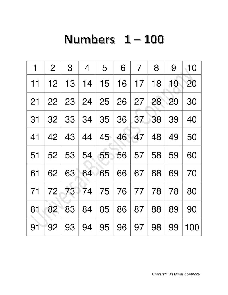 Printable Number Charts Counting Numbers 1-1000 10 Pages math ...