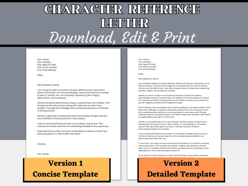 Character Reference Letter Template, Edit With Microsoft Word or Google ...