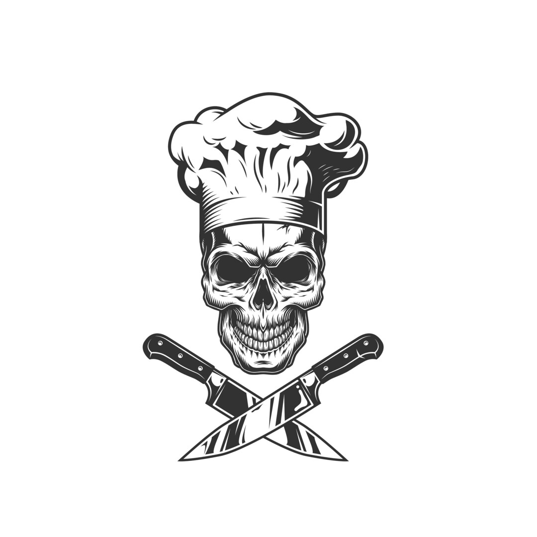 Vintage Monochrome Chef Skull Layered Cut File SVG PNG - Etsy