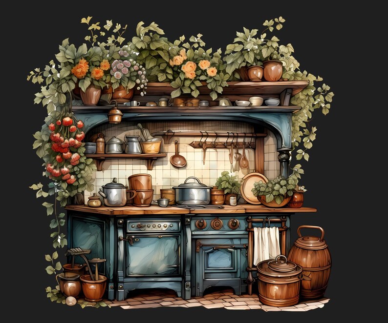 35 Watercolor Country Kitchen Clipart, High Quality Jpegs and Pngs ...