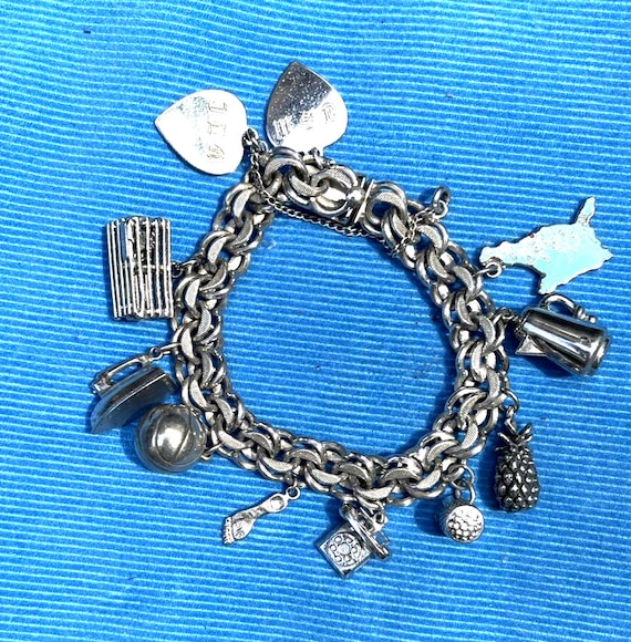 UNIQUE Estate 925 Sterling Silver Charm Bracelet - image 1