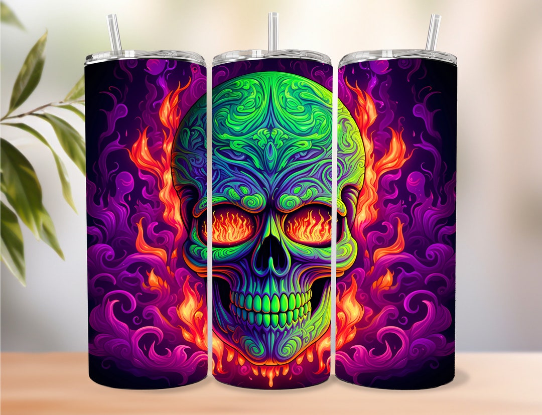 Skull Trippy Psychedelic Neon 20oz Skinny Tumbler Sublimation - Etsy