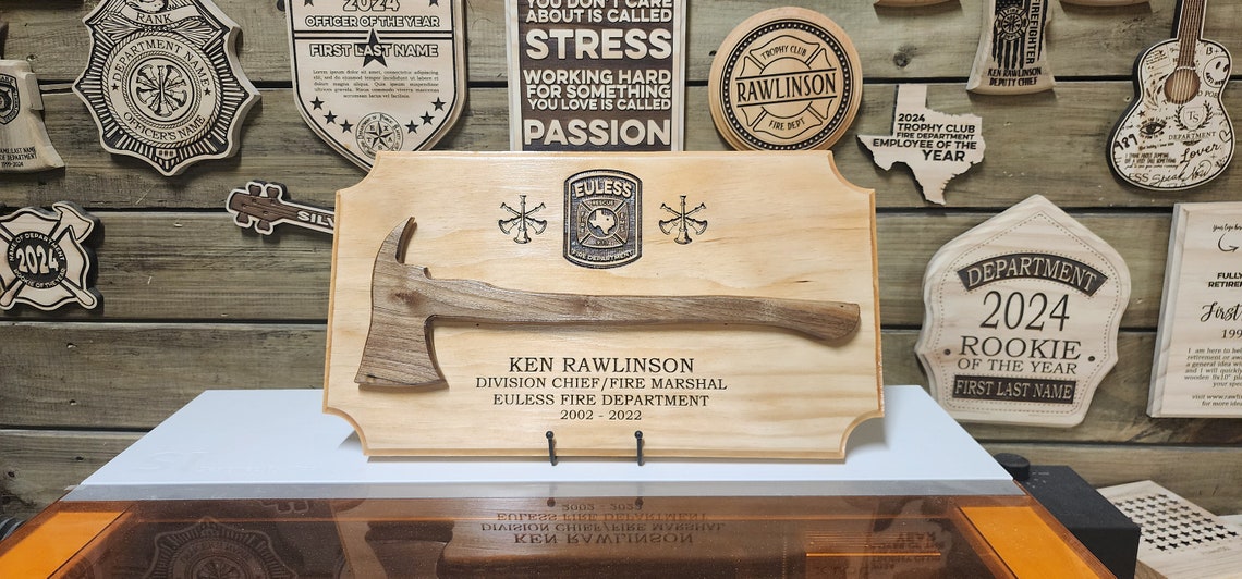 Custom Wooden Laser-engraved Fire Department Retirement Plaque With Axe ...