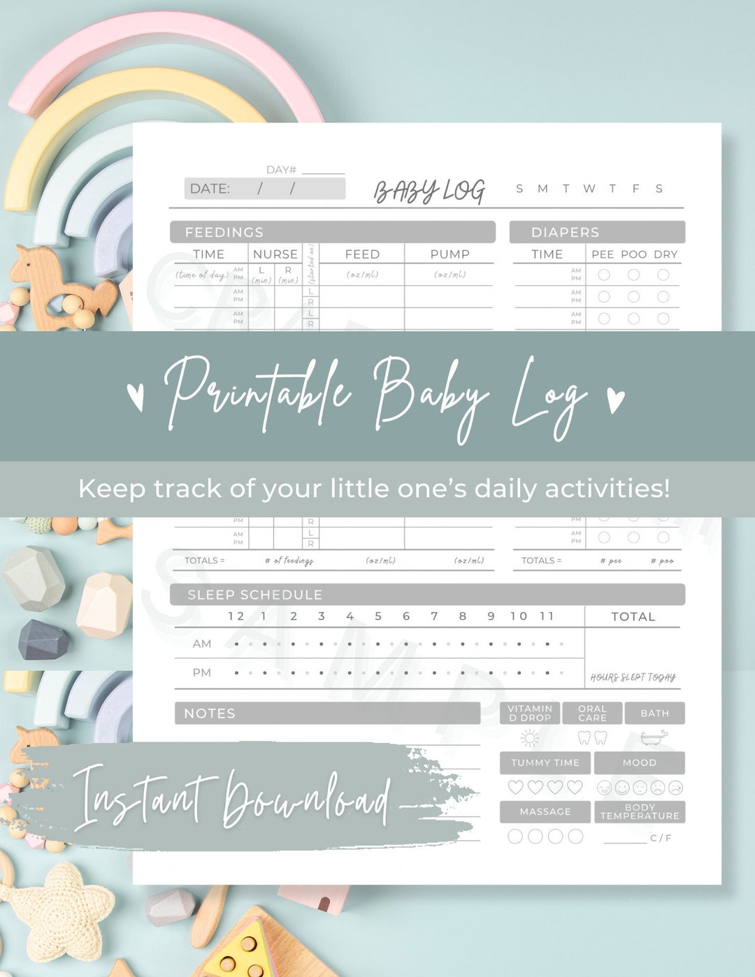 Printable Daily Baby Log Baby Tracking Log Book Newborn - Etsy