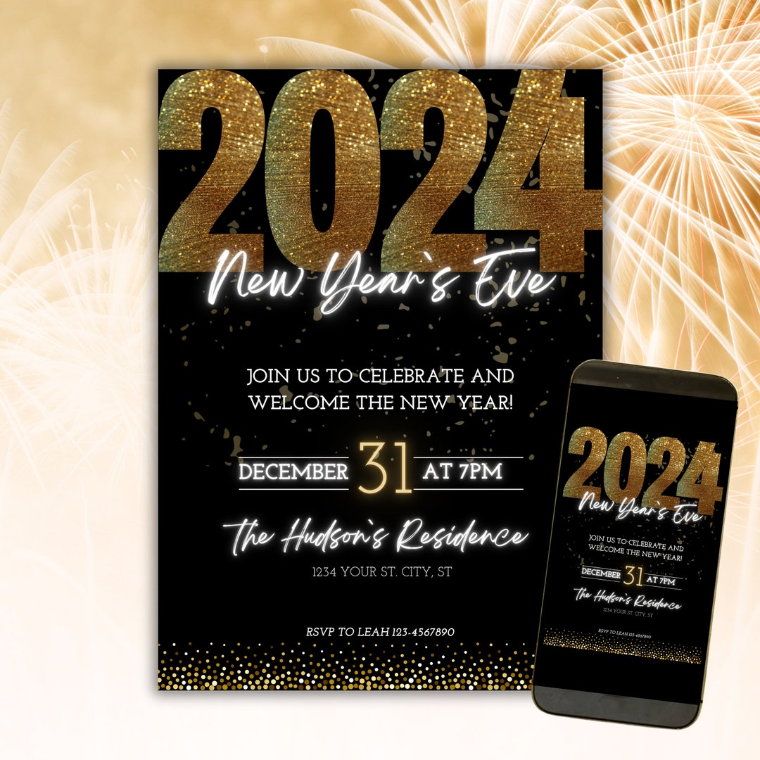 New Years Eve Party Invitation Editable 2024 Party Invitation Gold ...