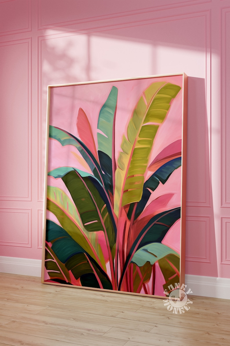 Tropical Leaves Print, Summer Botanical Painting, Trendy Banana Leaves ... image.