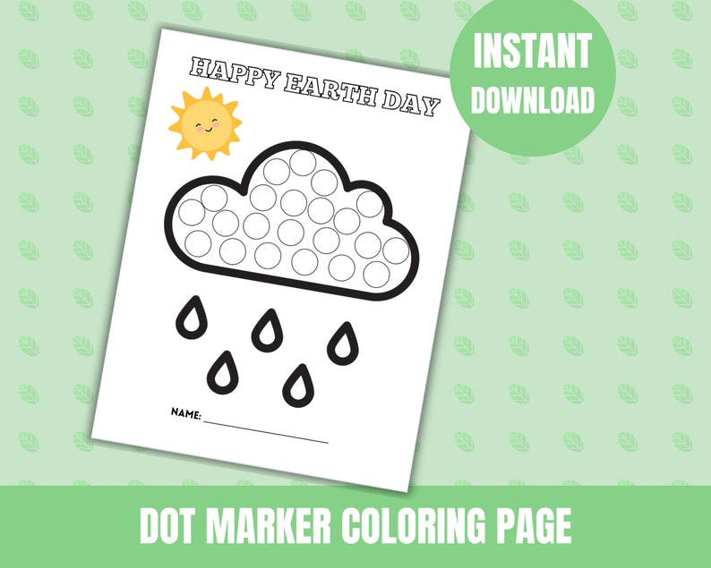 Earth Day Dot Marker Coloring Page for Preschoolers. Earth Day Sun and ...