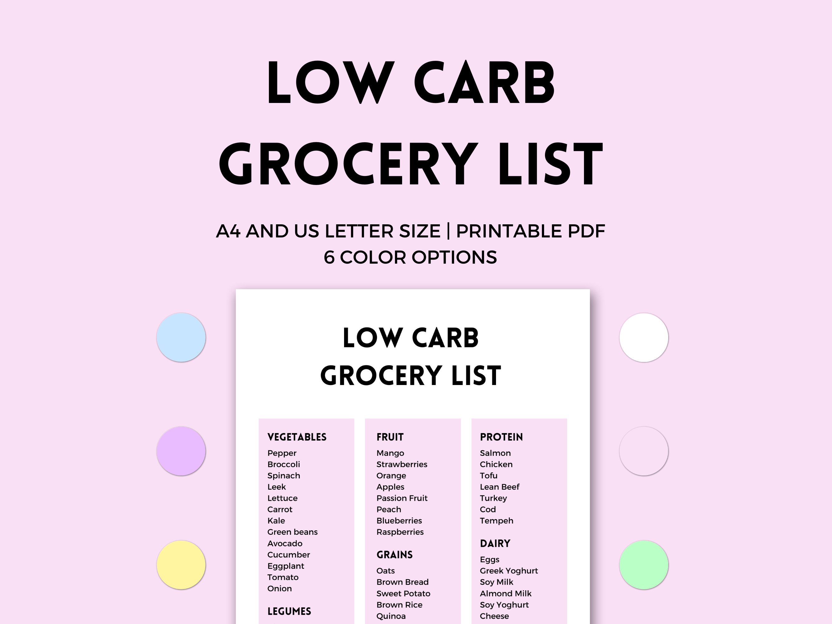 Low Carb Grocery List, Printable Low Carb Grocery List, Low Carb Food ...