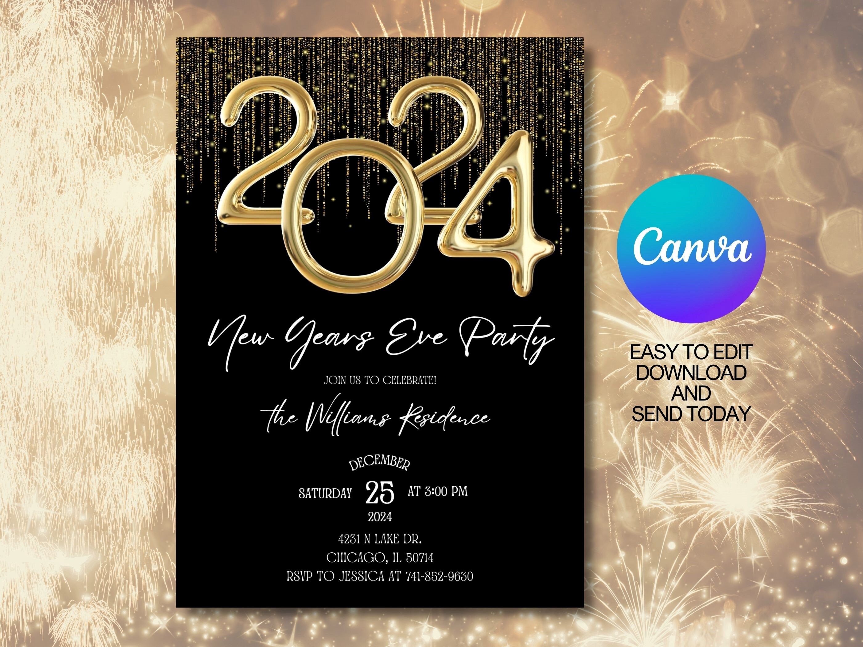 Editable 2024 New Years Eve Party Invitation New Years Party - Etsy