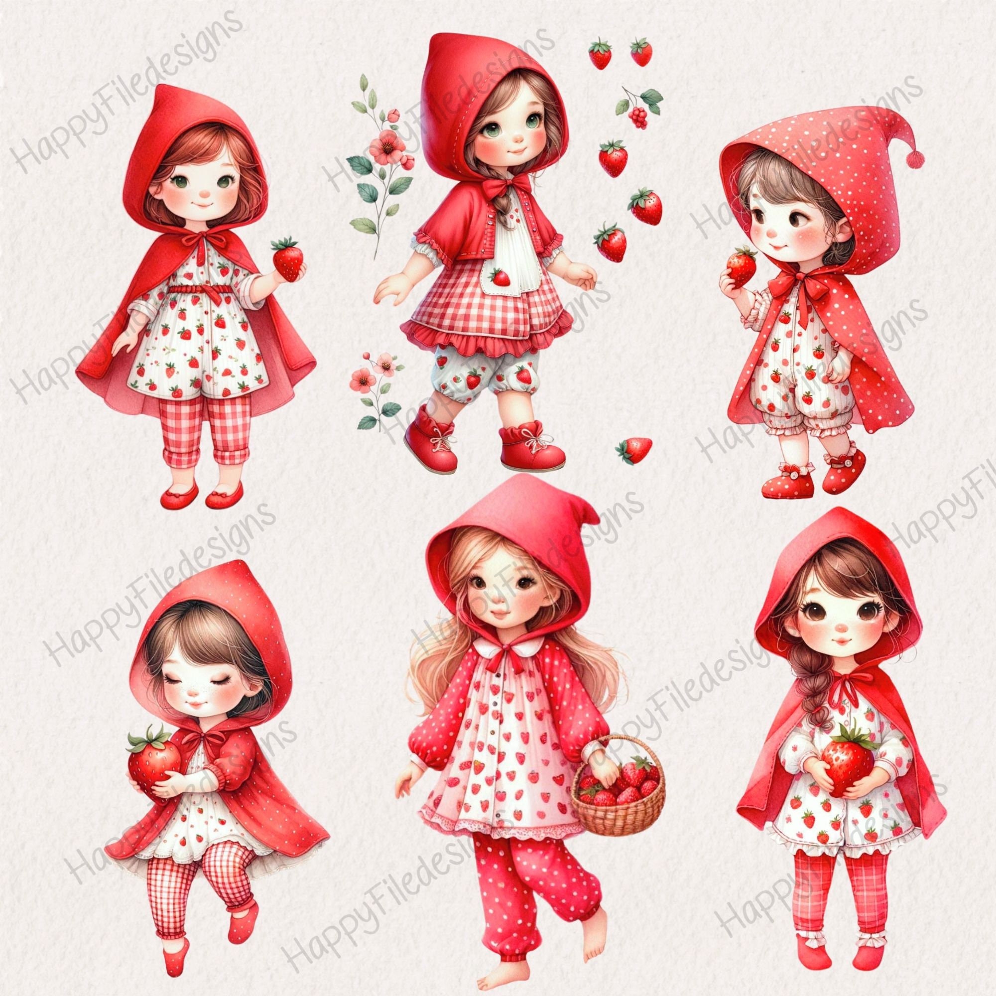 Watercolor Girl Red Riding Hood Clipart, Fairytale Clipart,forest ...