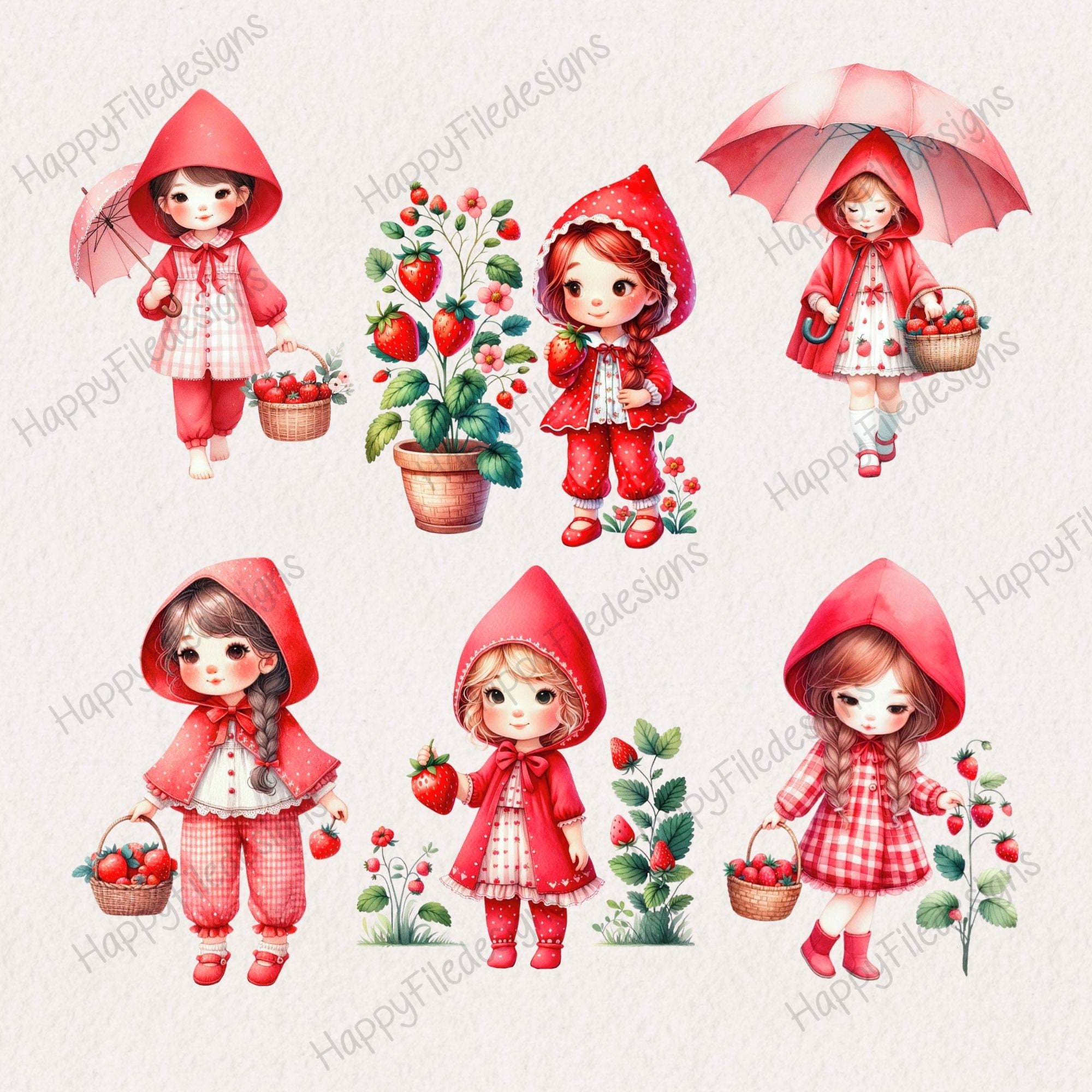 Watercolor Girl Red Riding Hood Clipart, Fairytale Clipart,forest ...