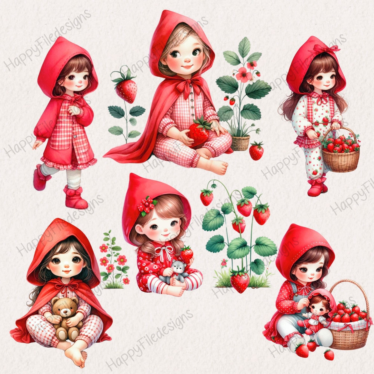 Watercolor Girl Red Riding Hood Clipart, Fairytale Clipart,forest ...