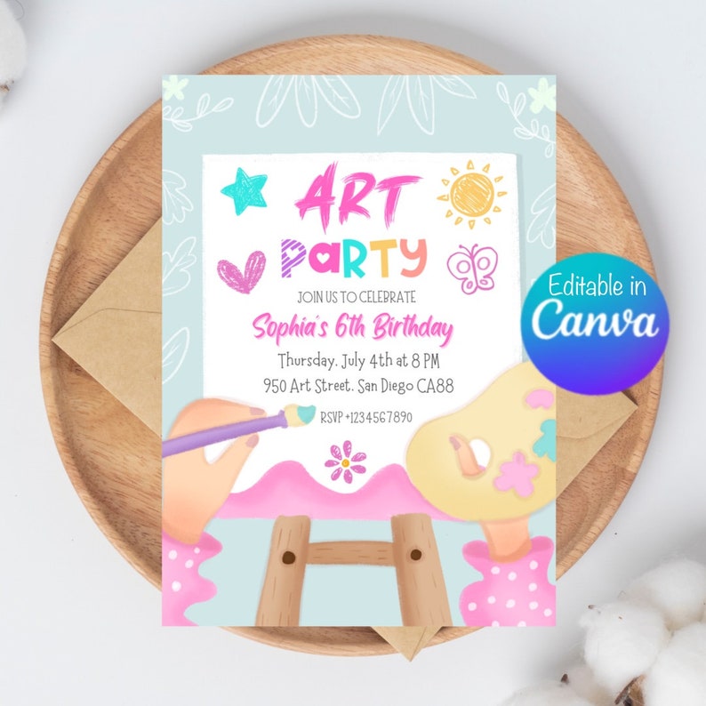 Editable Art Birthday Party Invitation Template Art Painting Birthday ...