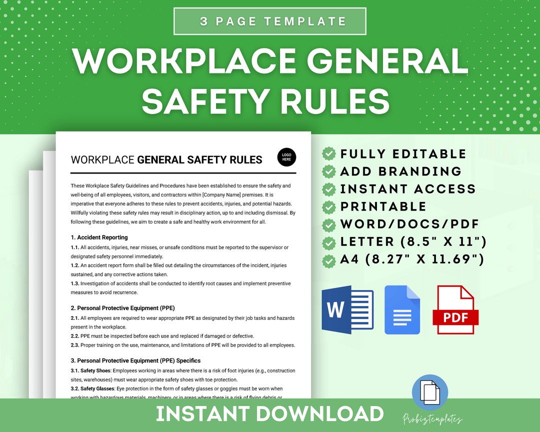 Workplace General Safety Rules Template, Workplace Safety Guidelines ...