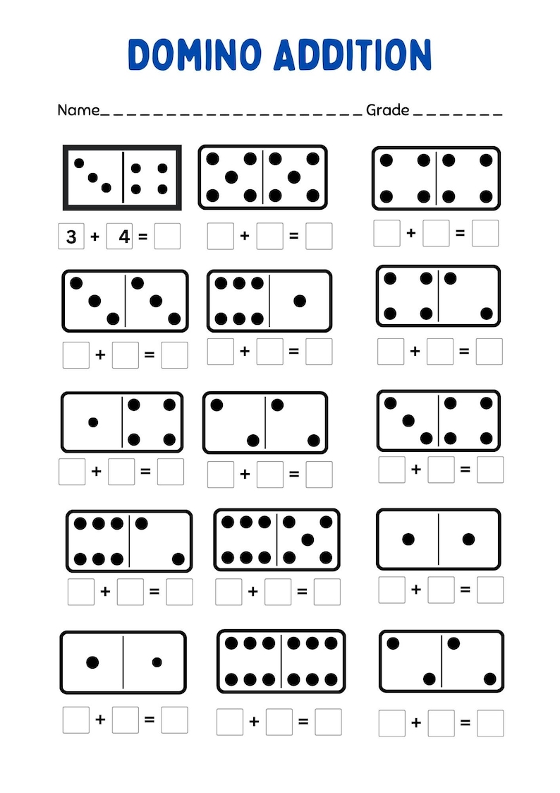 20 Printable Domino Addition Worksheets 1st Grade & Kindergarten Math ...