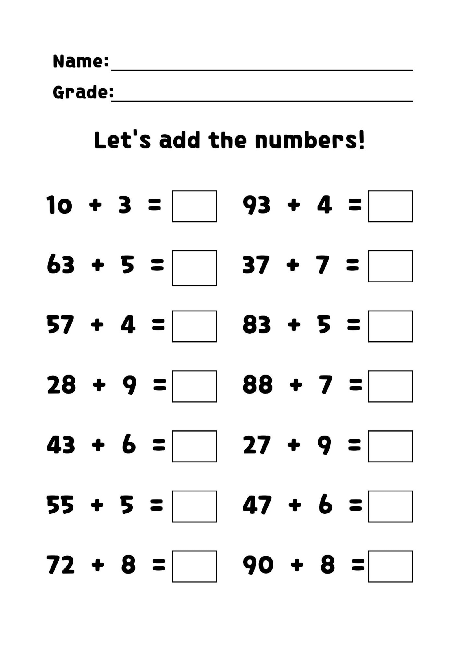 10 Math Worksheets Printable Instant Download Addition Subtraction ...