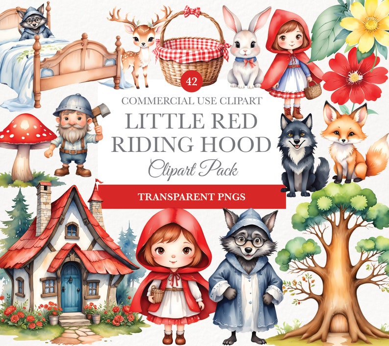 Little Red Riding Hood Clipart, Fairytale Clipart, Red Riding Hood ...