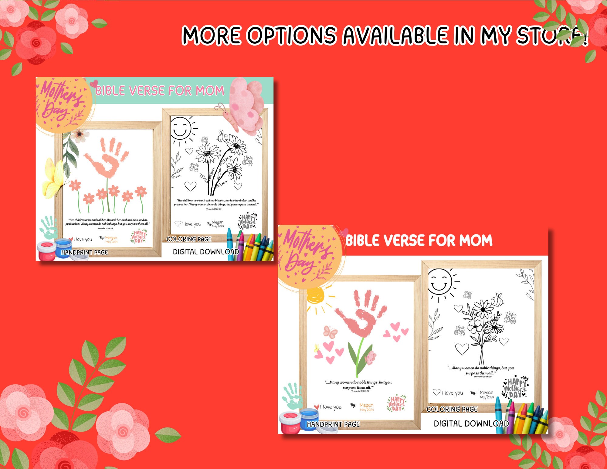 Mother's Day Flower Printable Bouquet, Kids' Handprint Keepsake Teacher ...