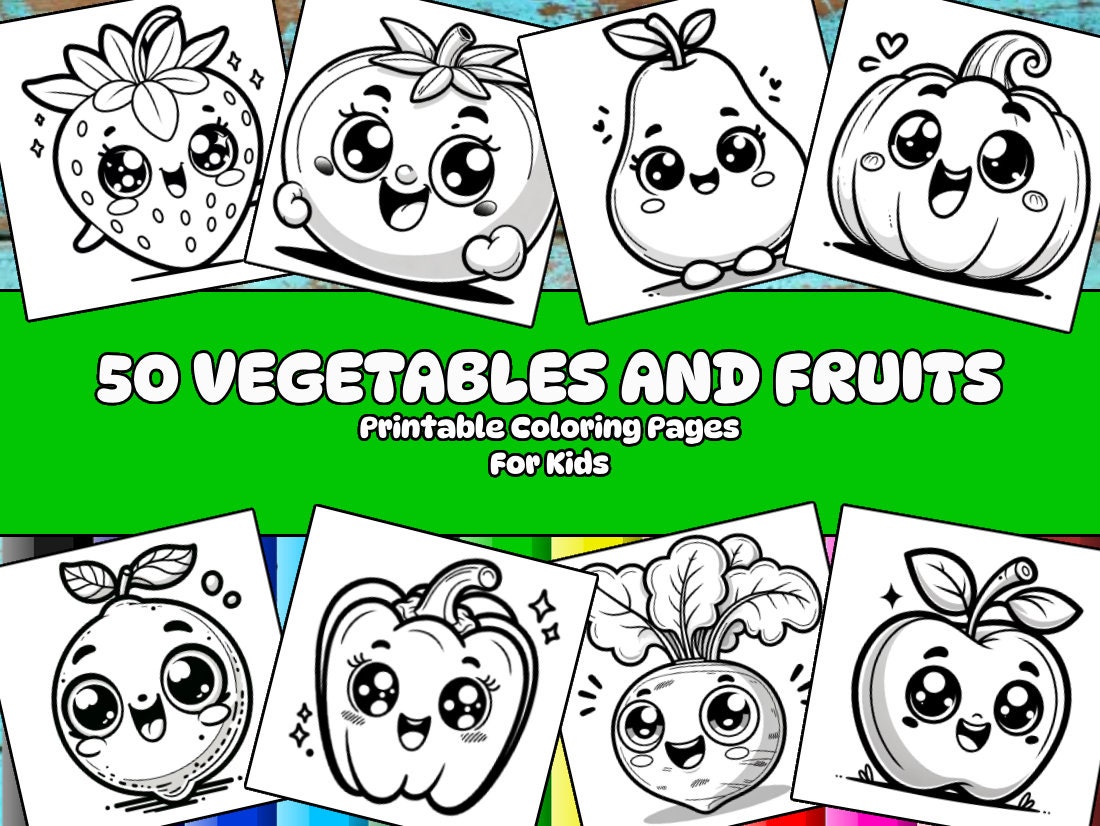 Coloring Pages for Kids 50 Fruits and Vegetables Printable, Educational ...