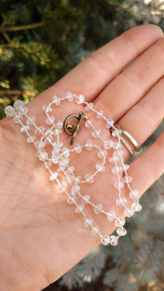 75 Moonstone Hand Knotted Moonstone Necklace Vint… - image 2