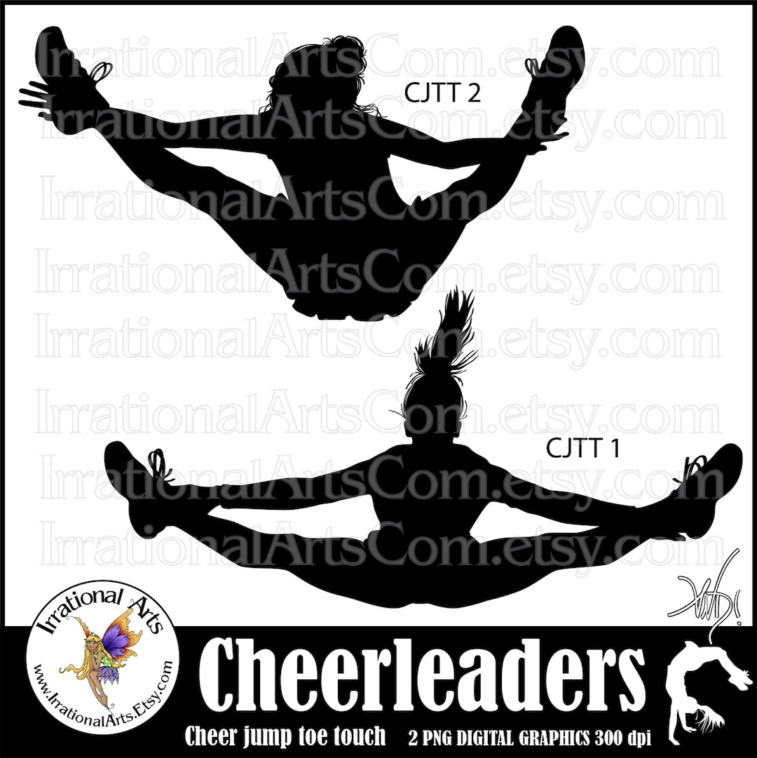 Cheerleader Jump Toe Touch Silhouettes With 2 PNG Digital Clipart ...