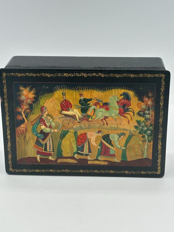 1976, Russian lacquer box with fairytale, Vintage… - image 4