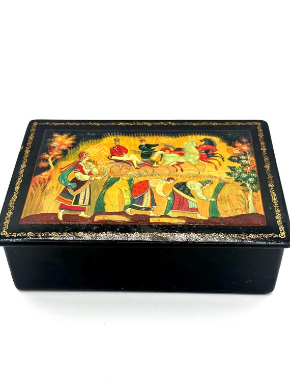 1976, Russian lacquer box with fairytale, Vintage… - image 1