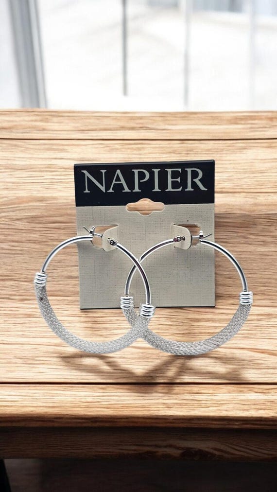 Napier Vintage Silver Tone Hoop Decorative Earring