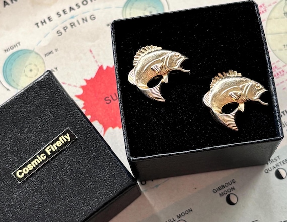 1950's Vintage Fishing Cufflinks Fisherman Big Mo… - image 5