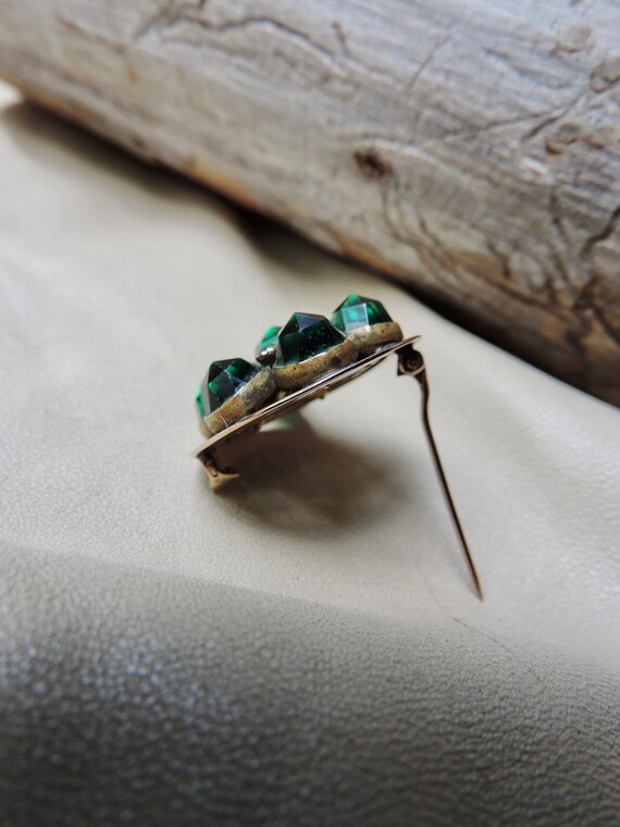 antique pin 10k gold mixed metal pin green stone … - image 6