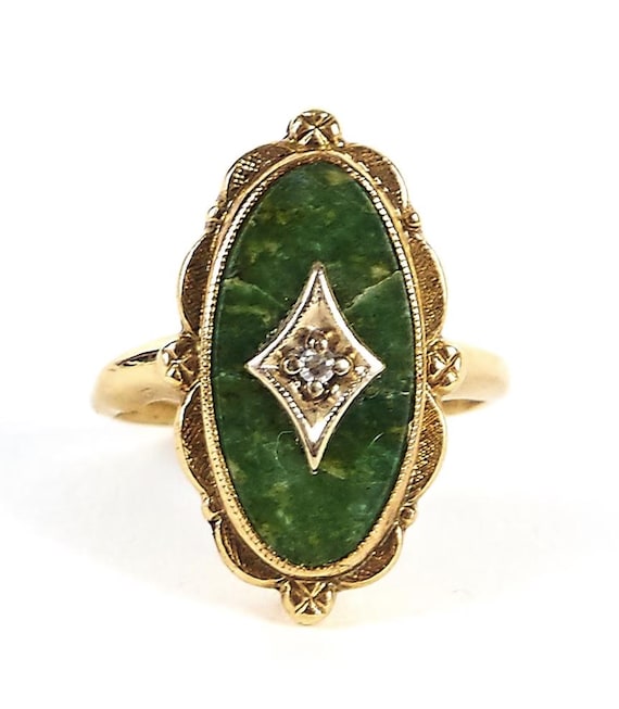 10k gold and jade diamond ring