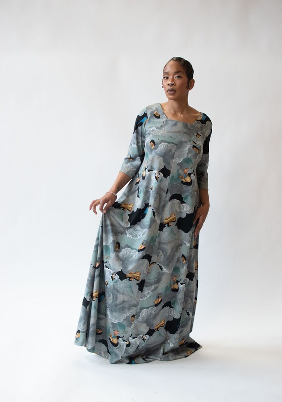 1970s Surrealist Print Dress - image 1