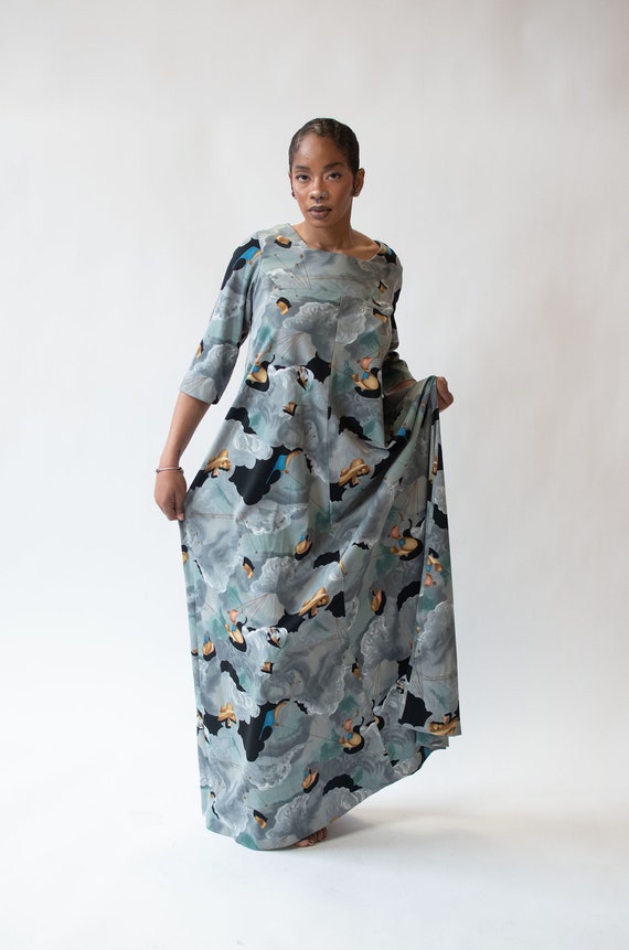 1970s Surrealist Print Dress - image 6