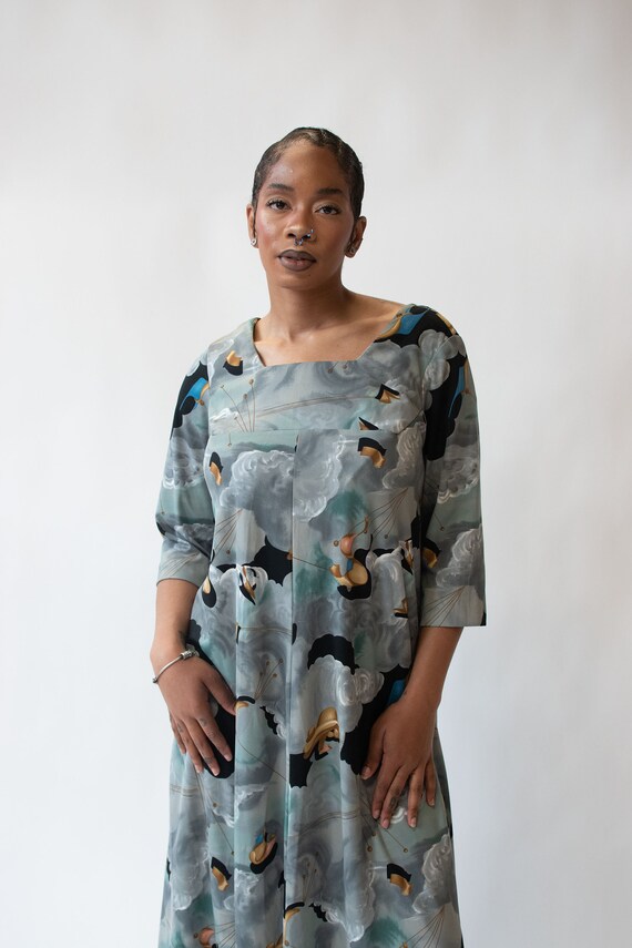 1970s Surrealist Print Dress - image 2