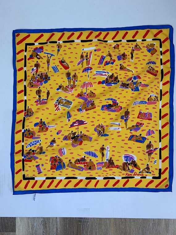 1980’s Ken Done Beach Scene Graphic Pop Art Scarf 