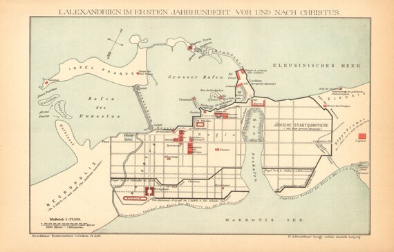 1898 Antique ALEXANDRIA EGYPT Map Collectible Map of Alexandria Gallery ...