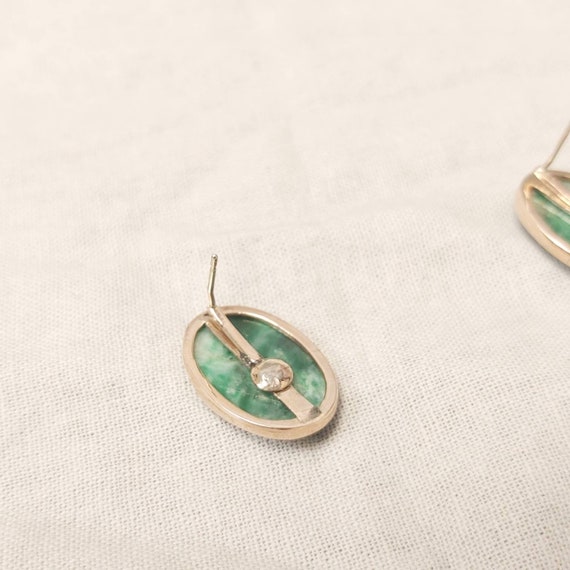 10k Green Oval Earrings with Carved Green Stone - image 4