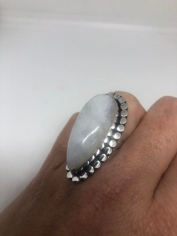 Vintage Genuine Blue White Rainbow Moonstone Ring - image 5