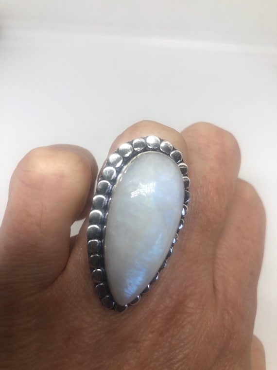 Vintage Genuine Blue White Rainbow Moonstone Ring - image 4