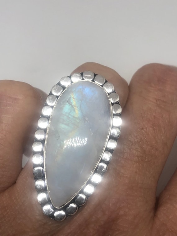 Vintage Genuine Blue White Rainbow Moonstone Ring - image 1