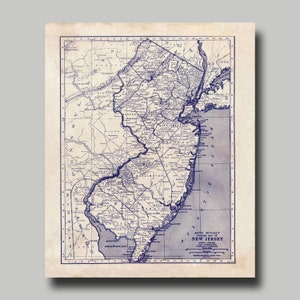 New Jersey Map State Map Vintage Blueprint Print Poster - Etsy