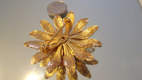 Vintage Floral Brooch With Pink Chatons, Ornate D… - image 3