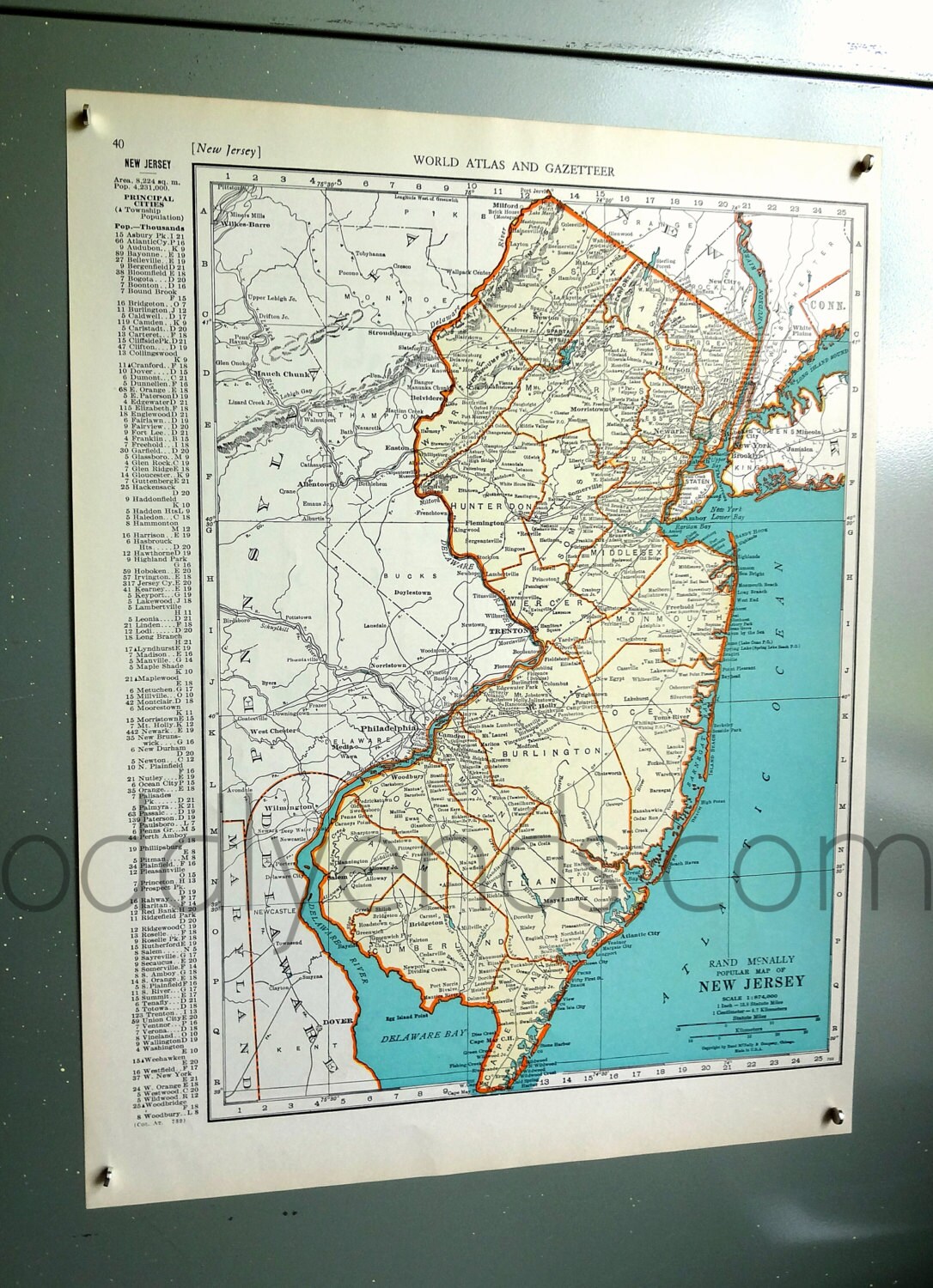 Vintage New Jersey Map 1939 Original Atlas Antique Atlantic - Etsy