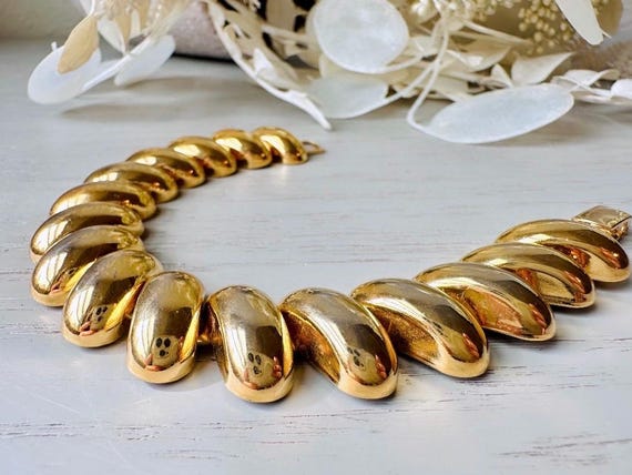 Vintage Napier Gold Bracelet, Gold Curved Link Br… - image 7