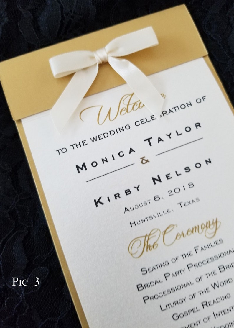 Wedding Program Wedding Program With Bow Metallic Wedding | Etsy