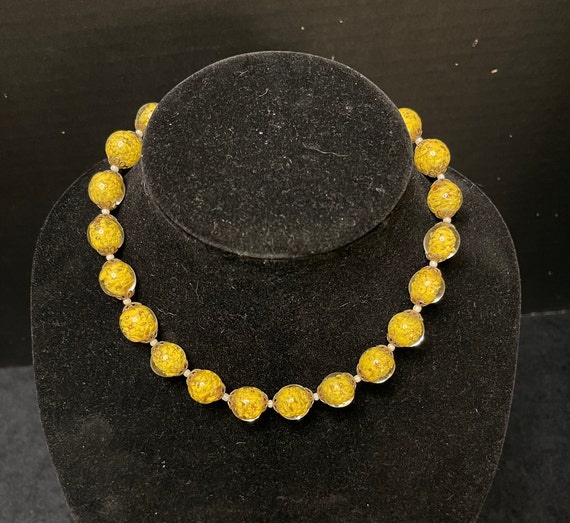 Yellow Venetian Murano Glass Bead Necklace - image 1