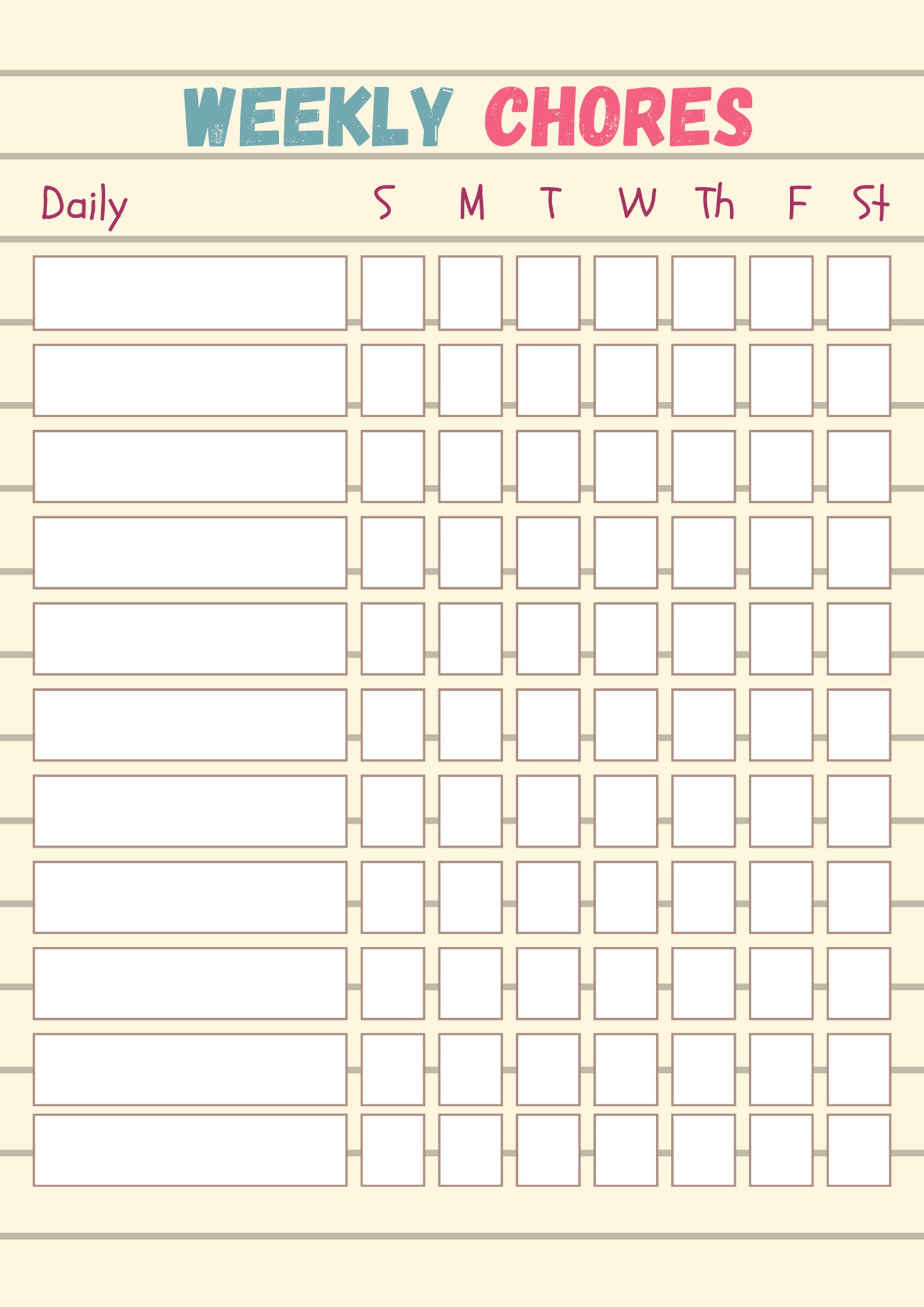 Chore Chart for Kids/pre-teens/teens With Fillable Lines - Etsy